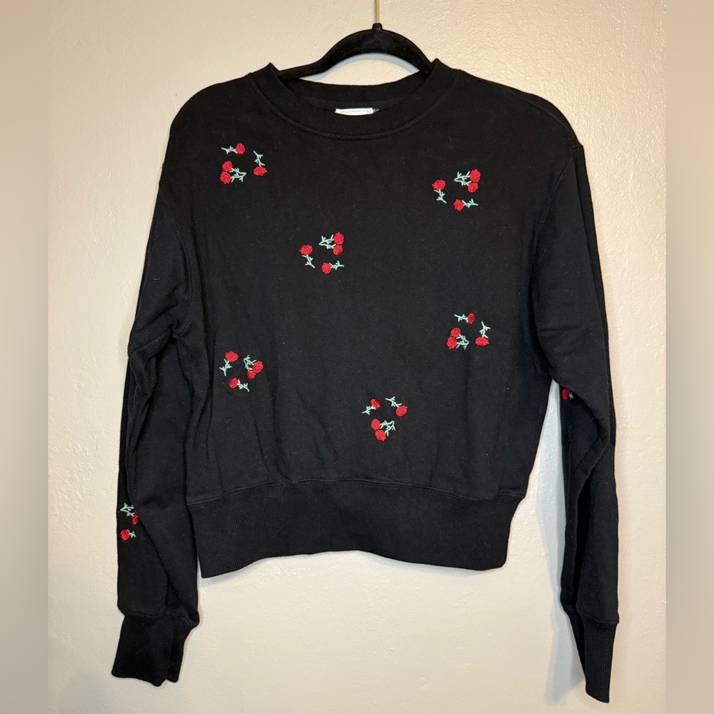 Reflex Black Sweater with Red Floral Design